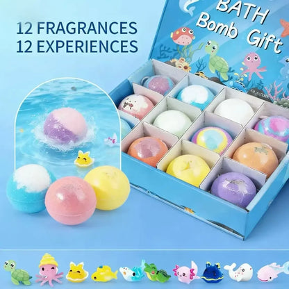 12-Pack Kids Bath Bombs with Surprise Spring Toys Inside